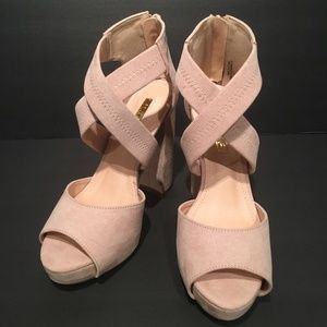 Tan Liliana Criss Cross Peep Toe Sandal Heels
